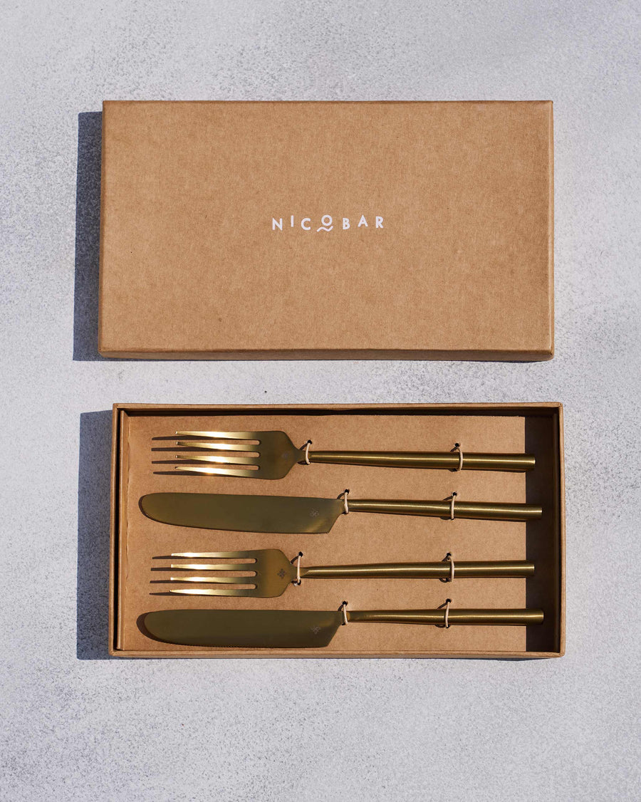 The Sitara forks and knives in their kraft gift box.