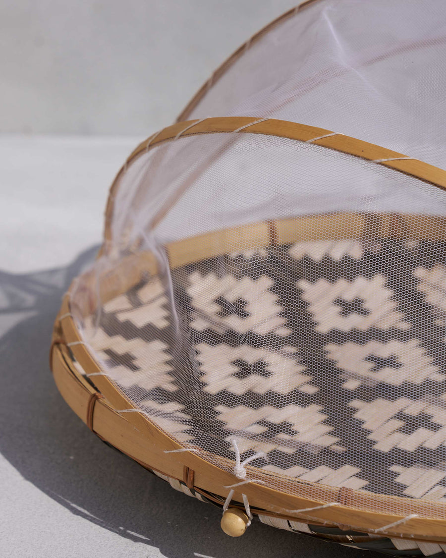 The woven base under the mesh dome.