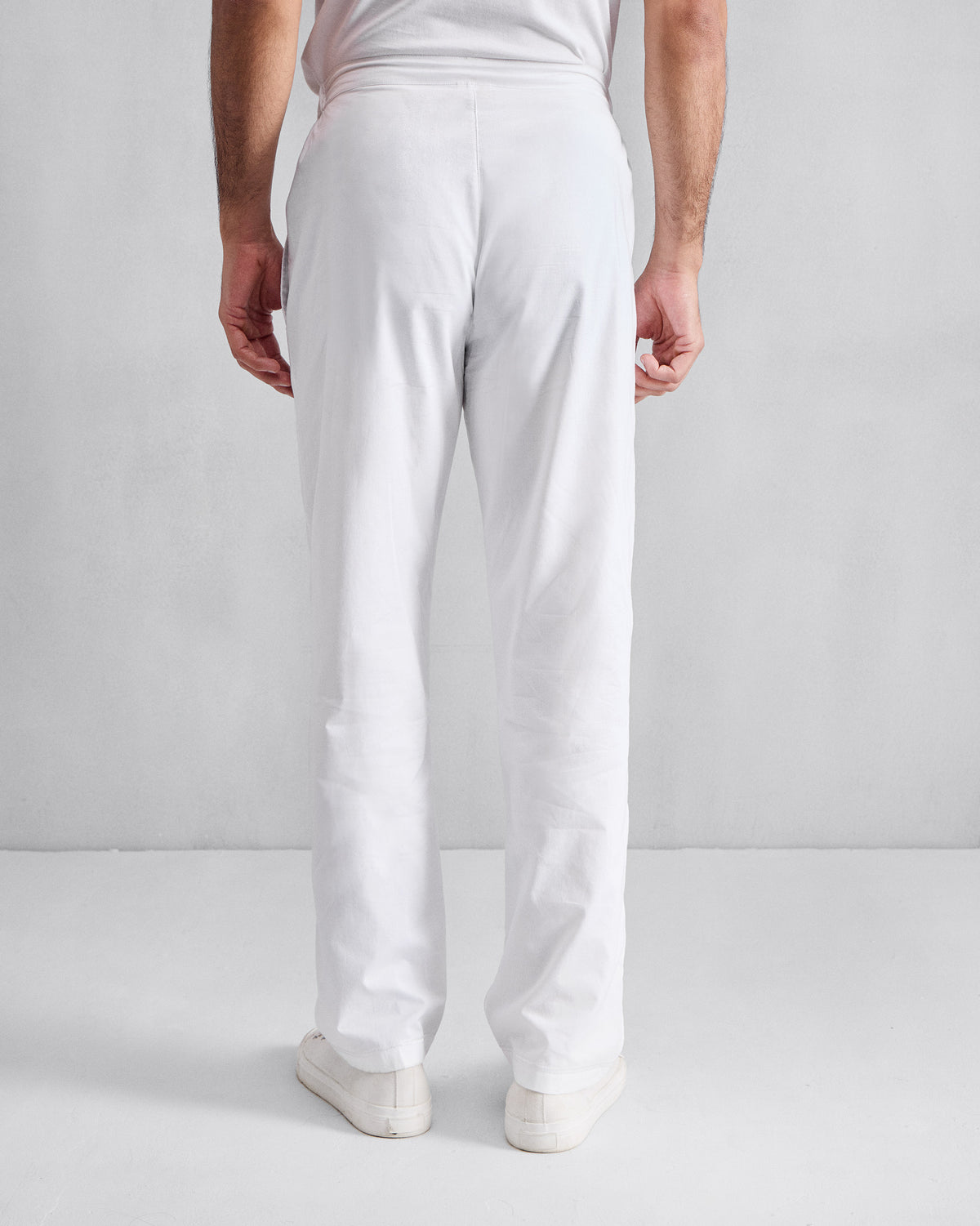 Back of white Shillong jammies with an elasticated waistband.