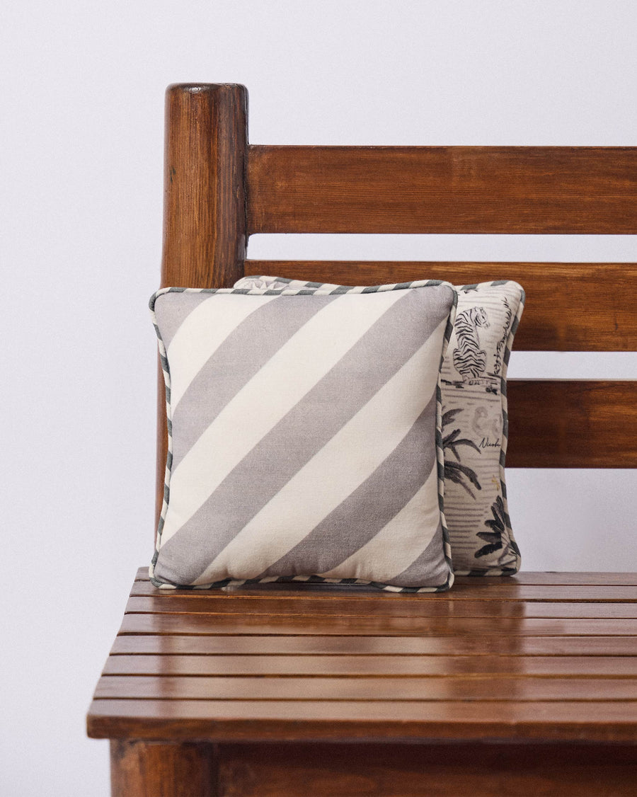 The cushion's striped reverse.
