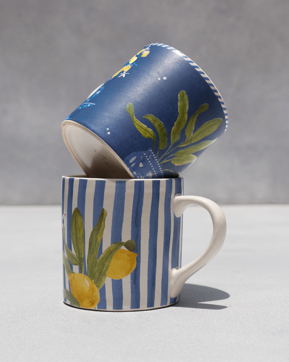 Stacked mugs.