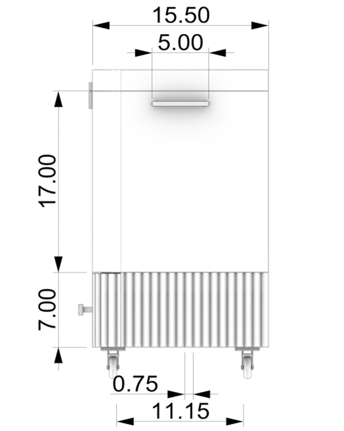 Side dimension diagram of the Contours of Time bar trolley.
