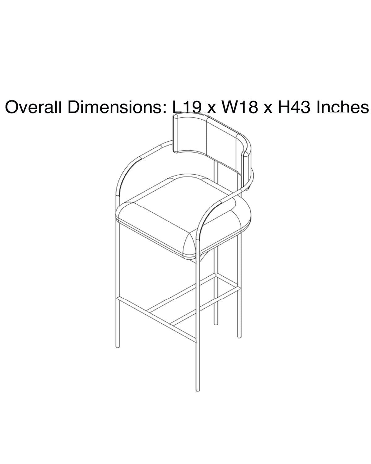 Dimension diagram of a Contours of Time high chair, 43 inches high.