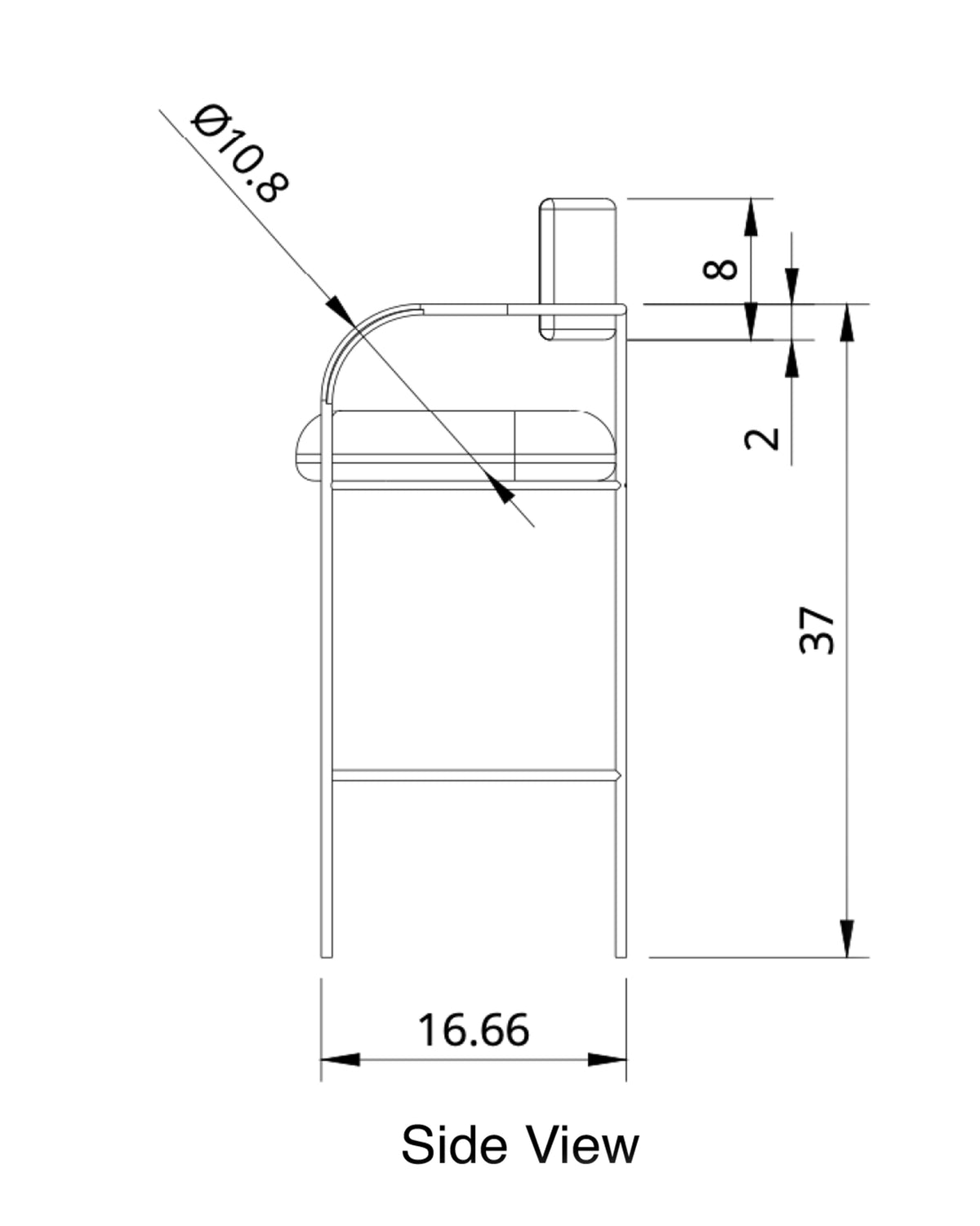 Side-view dimension diagram of a Contours of Time high chair.