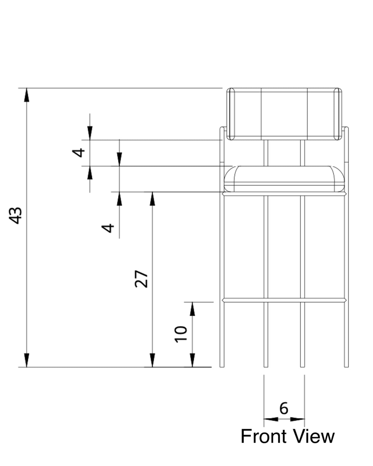 Front-view dimension diagram of a Contours of Time high chair.