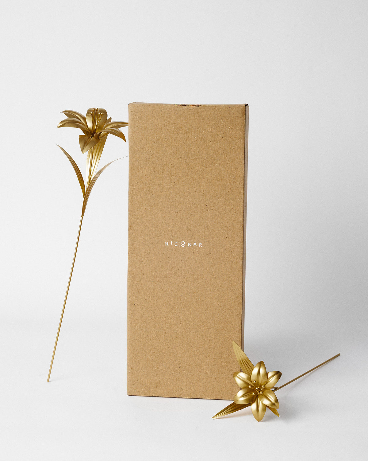 Gold Lily Accent Piece set shown with Nicobar packaging.