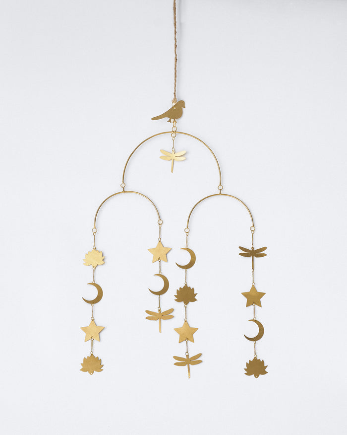 Gold Lotus toran with lotus, star, moon and dragonfly charms.