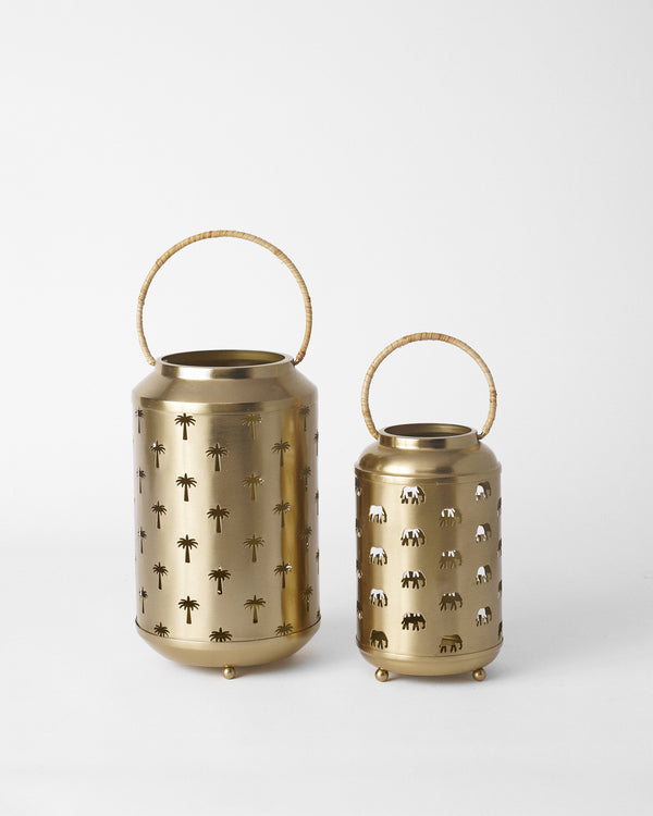Both lanterns with woven handles and ball feet