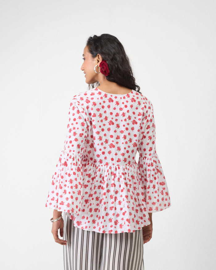 Ruffle Top - White & Watermelon Print