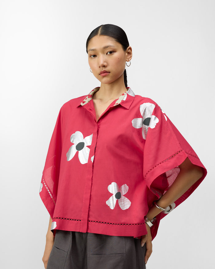 Uma Top - Watermelon & Silver Print