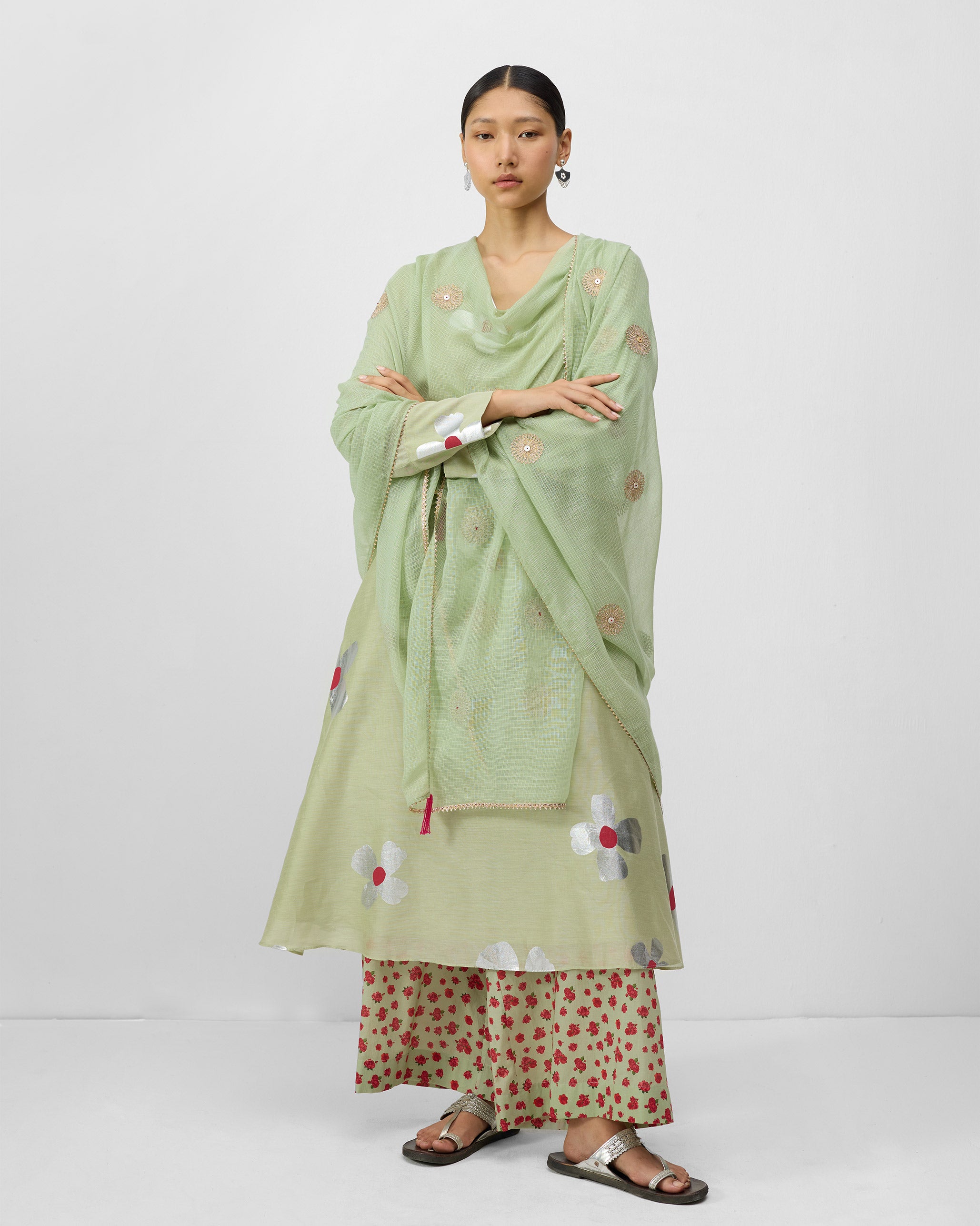 Kosi Dupatta - Mint Embroidered