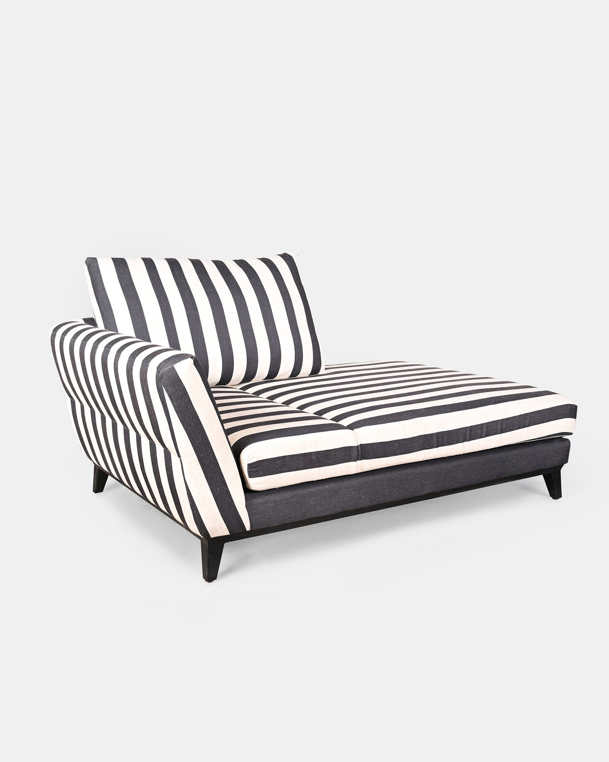 Ele Grove chaise section with charcoal stripes and a single curved armrest.