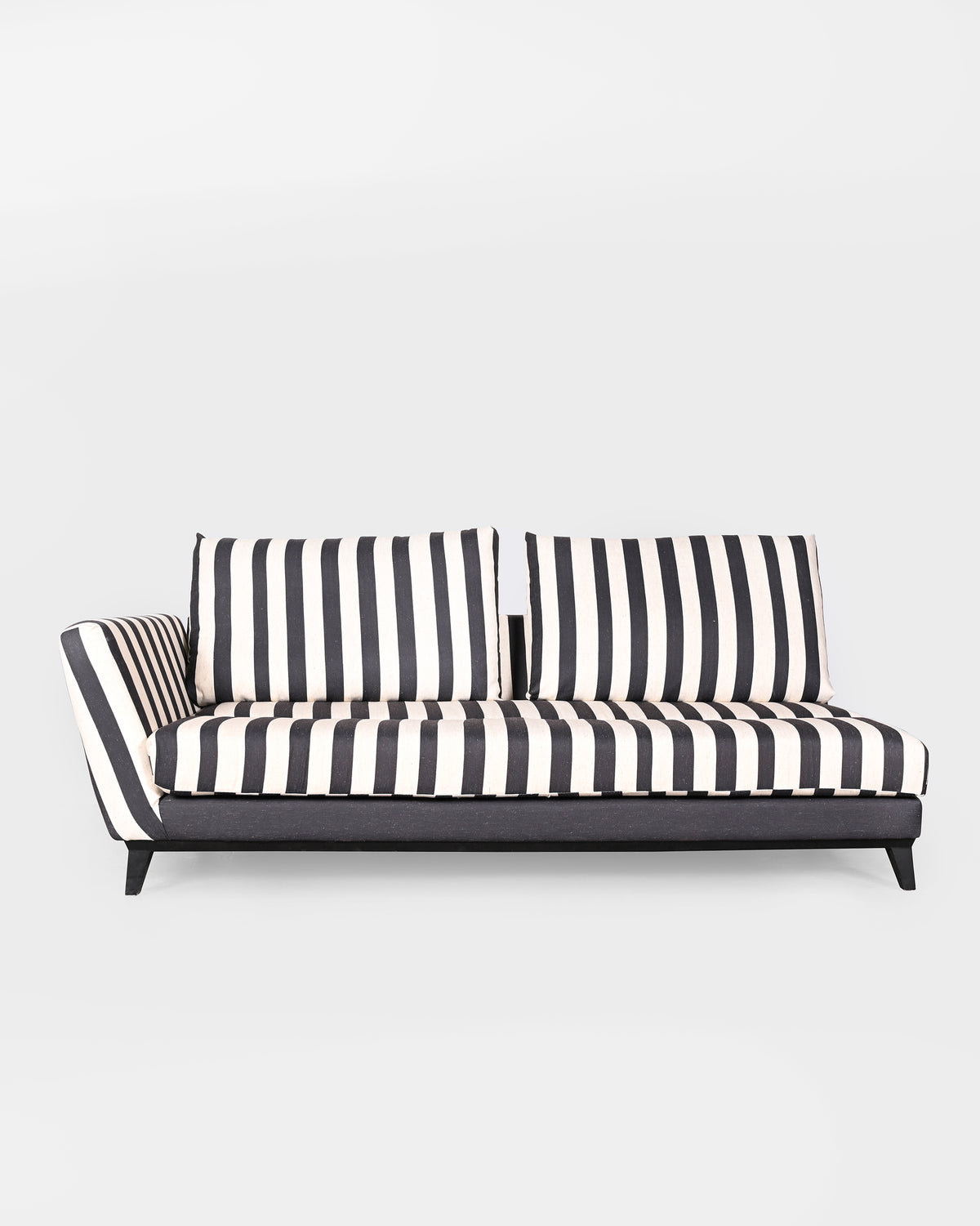 Front of the charcoal striped Ele Grove sofa module with a single armrest.