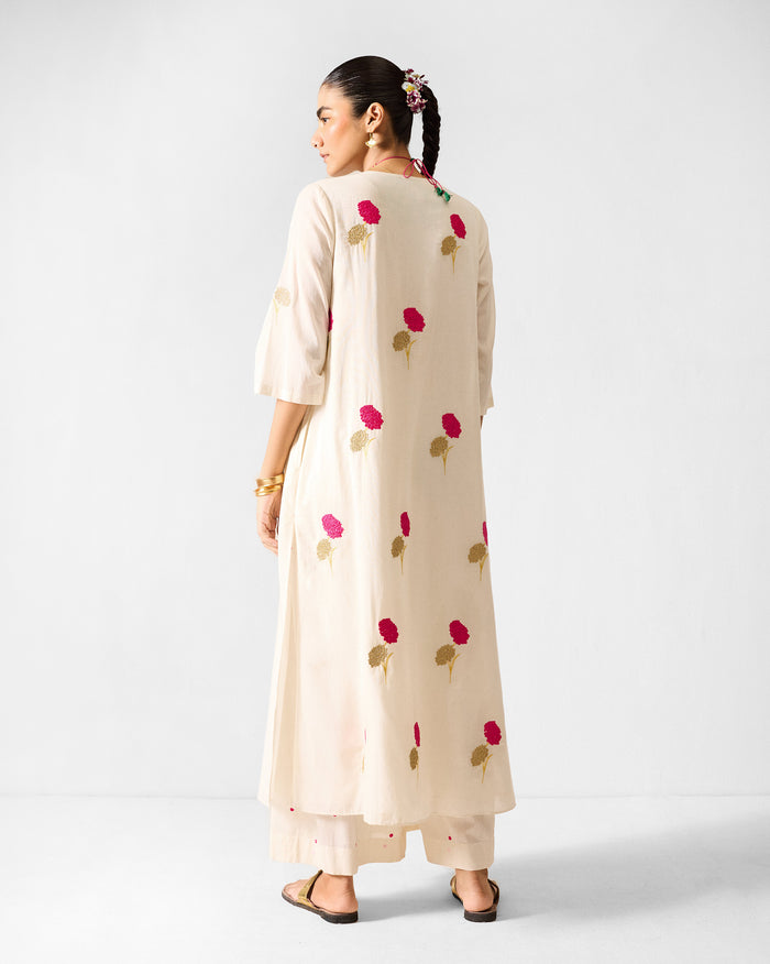 Hampi Kurta - Ivory & Fuchsia Embroidered