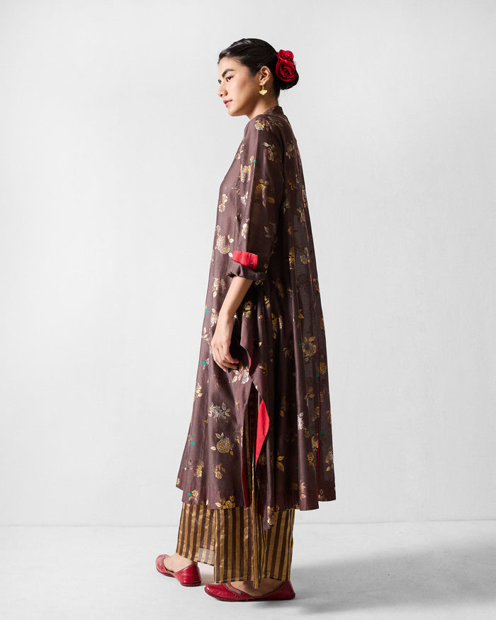 Kovai Kurta - Chocolate Brown & Gold Printed
