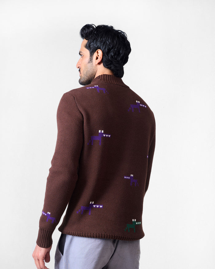Crew Neck Sweater - Brown