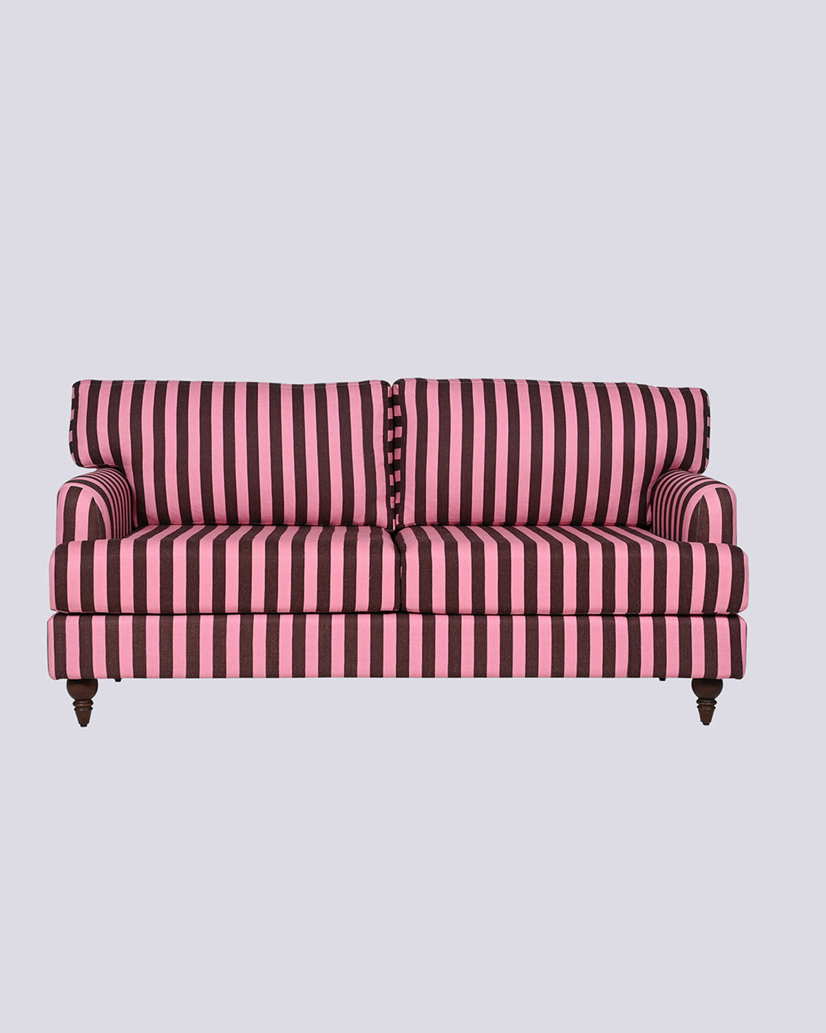 Front of the Reef Sofa in pink and brown stripes.