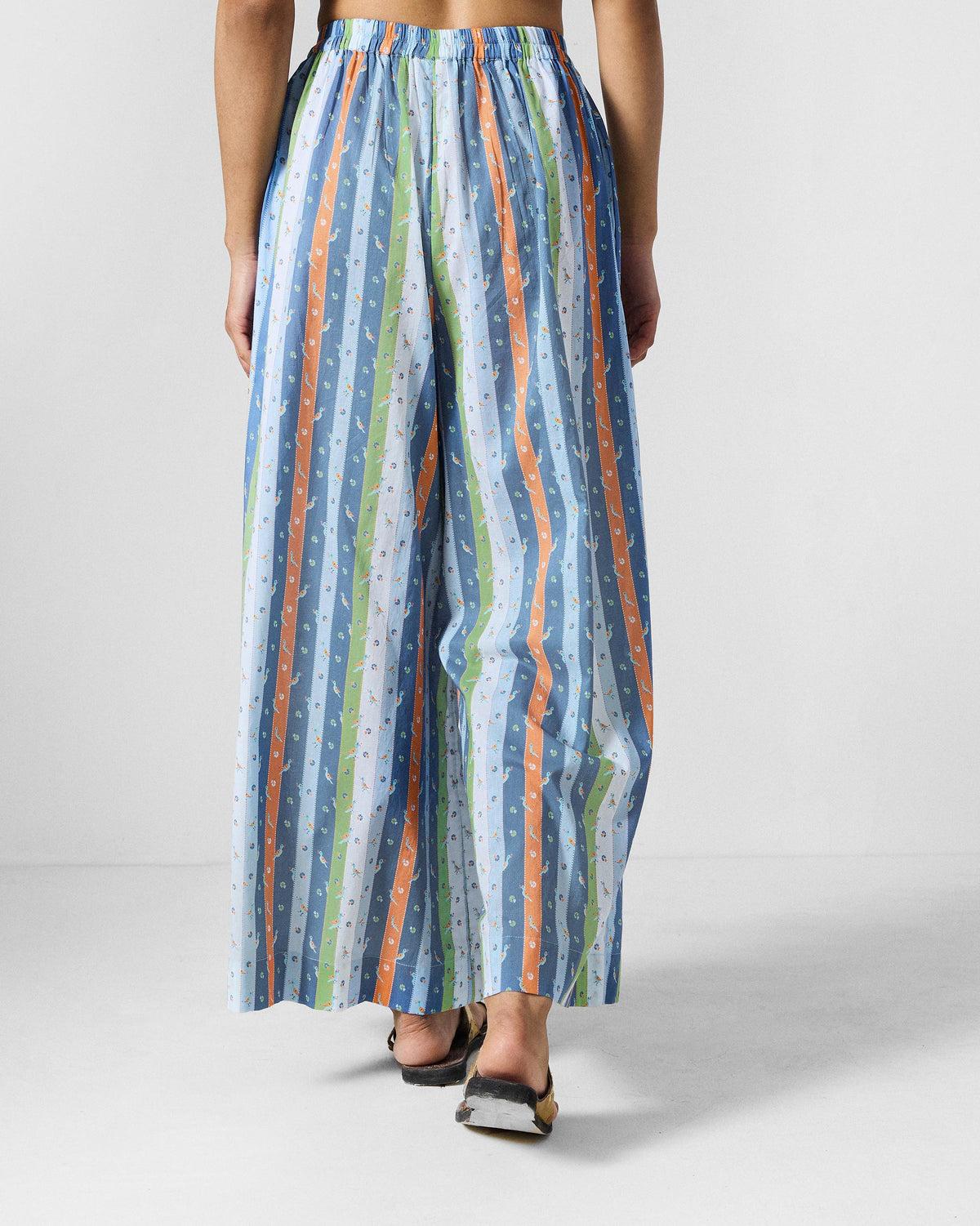 Back of multicolor striped Classic Pyjamas with a gathered waist.