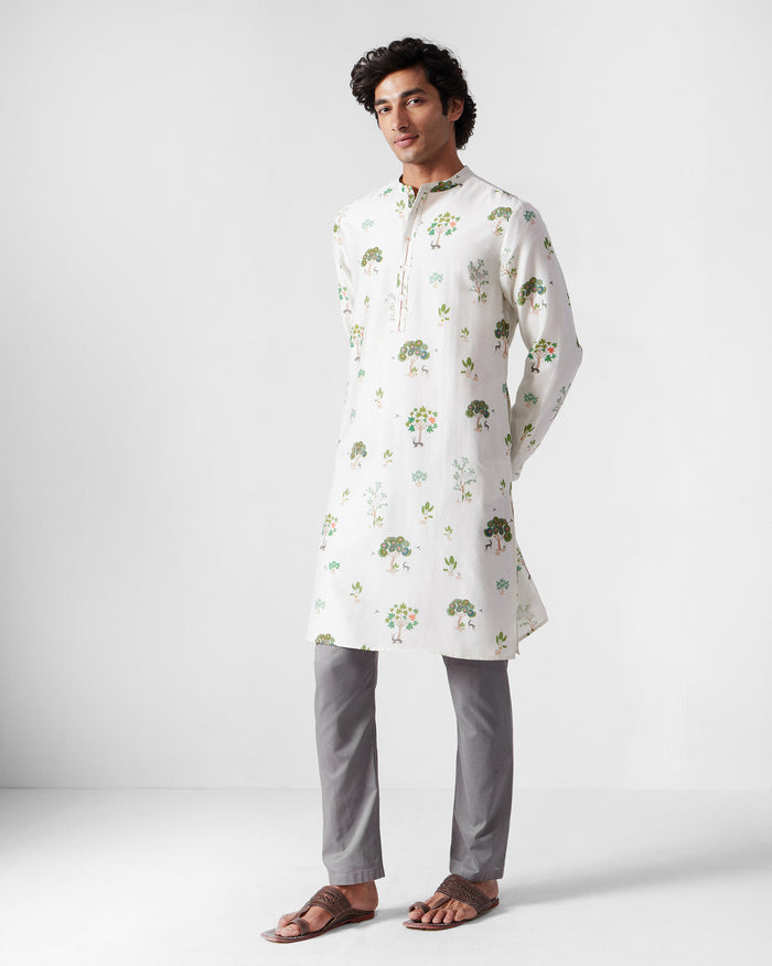 Astral Kurta - Ivory & Green Printed