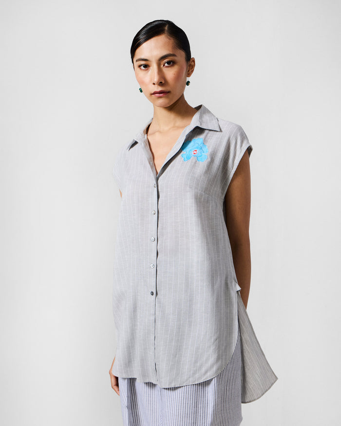 Rin Top - Grey & White Stripes