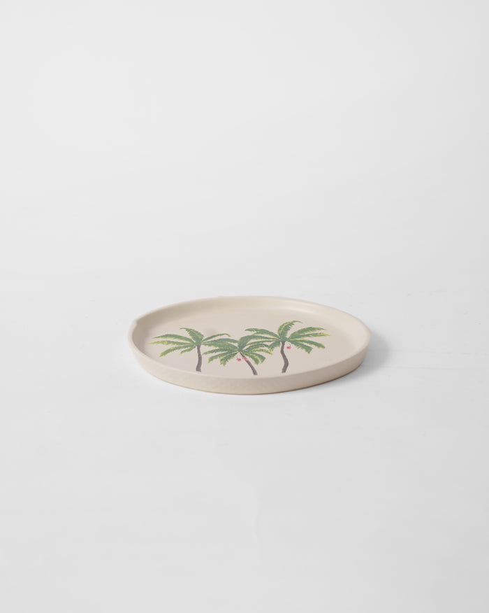Kandy Dessert Plate with three green palm trees.