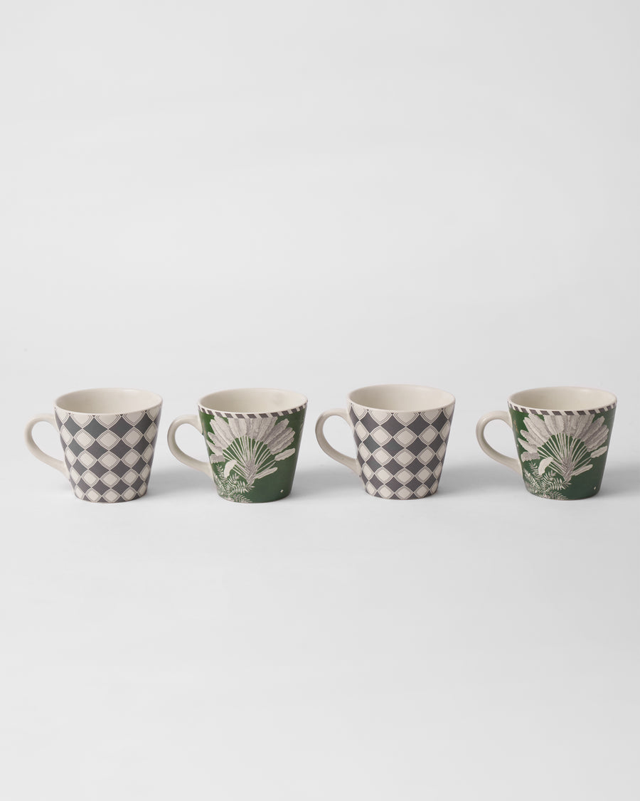 Four Kandy Espresso Mugs in a row.