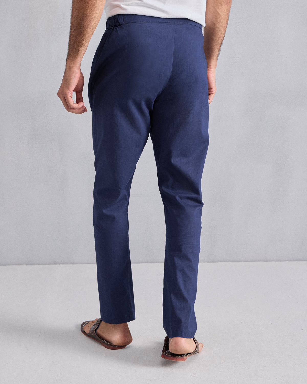 Back of ink blue Kurta Pants with a slim tapered fit.