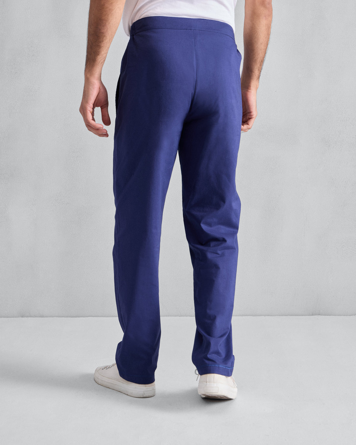 Back of ink blue Shillong jammies with a straight-leg fit.