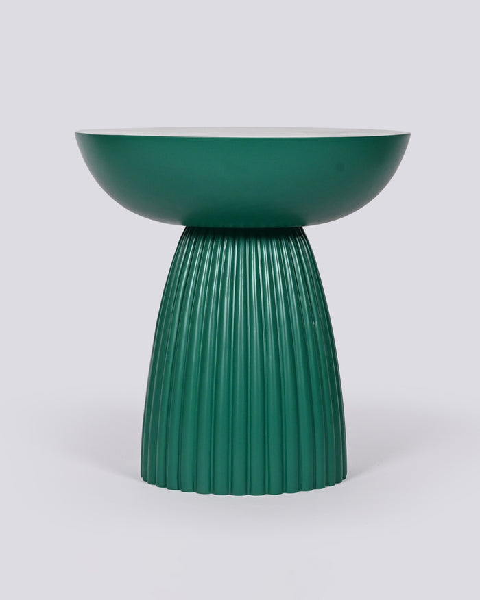 Fern Side Table with a green bowl-shaped top and fluted pedestal base.