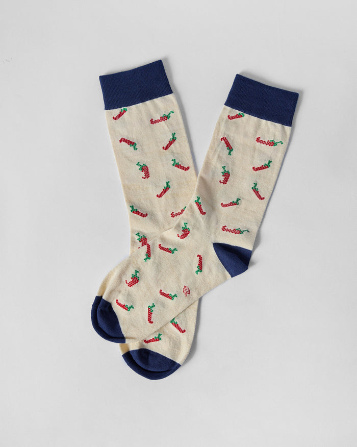 Chilli Pop Socks - Ivory & Red
