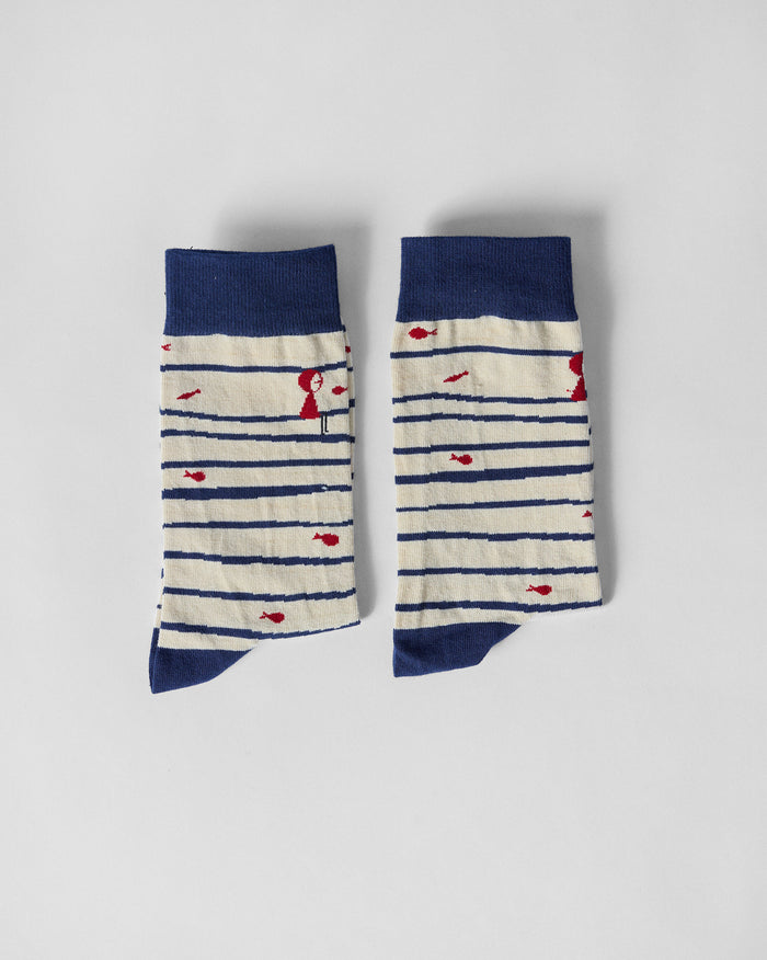 Go Fish Socks - Ivory & Riverside Blue