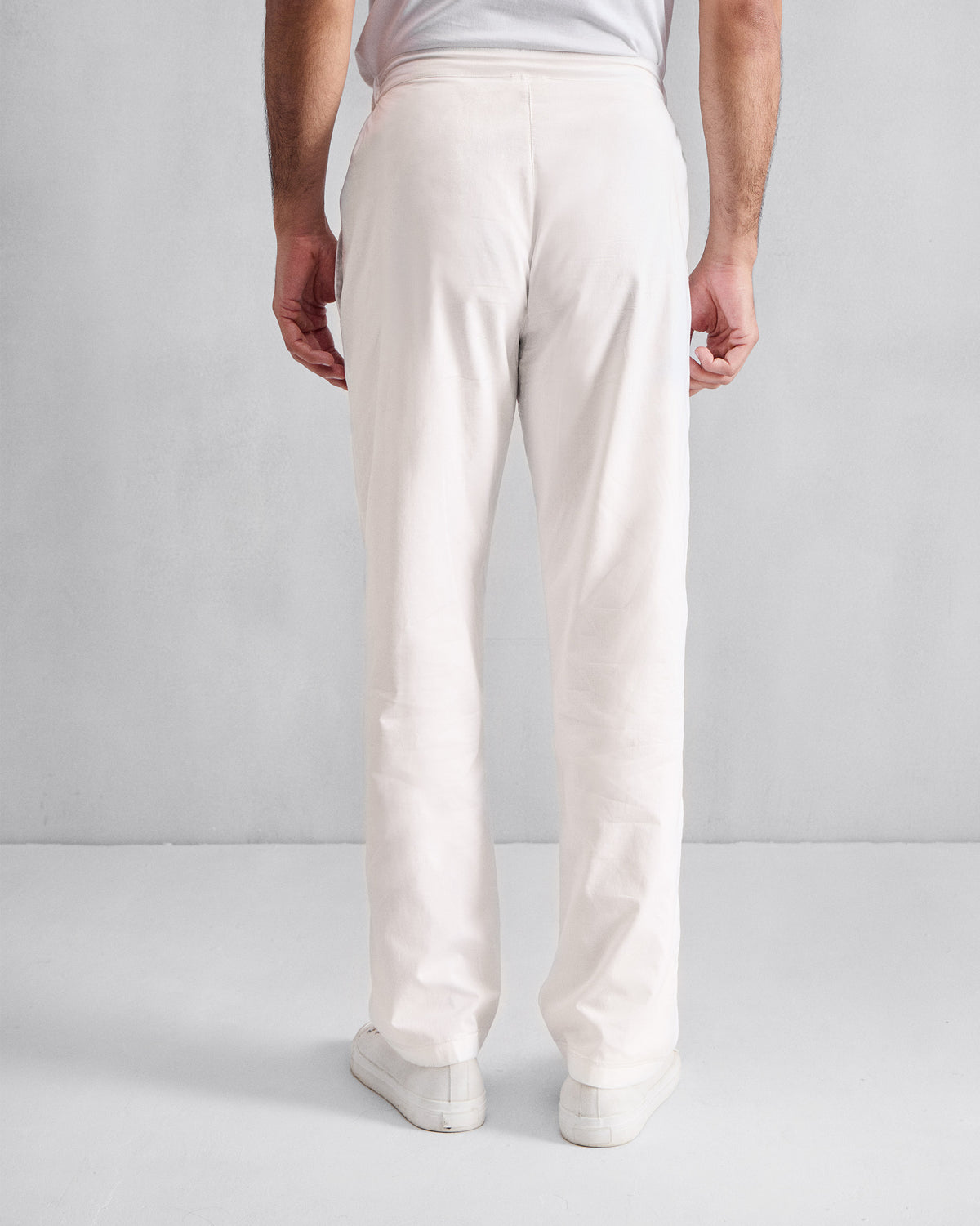 Back of ivory Shillong jammies with a straight-leg fit.