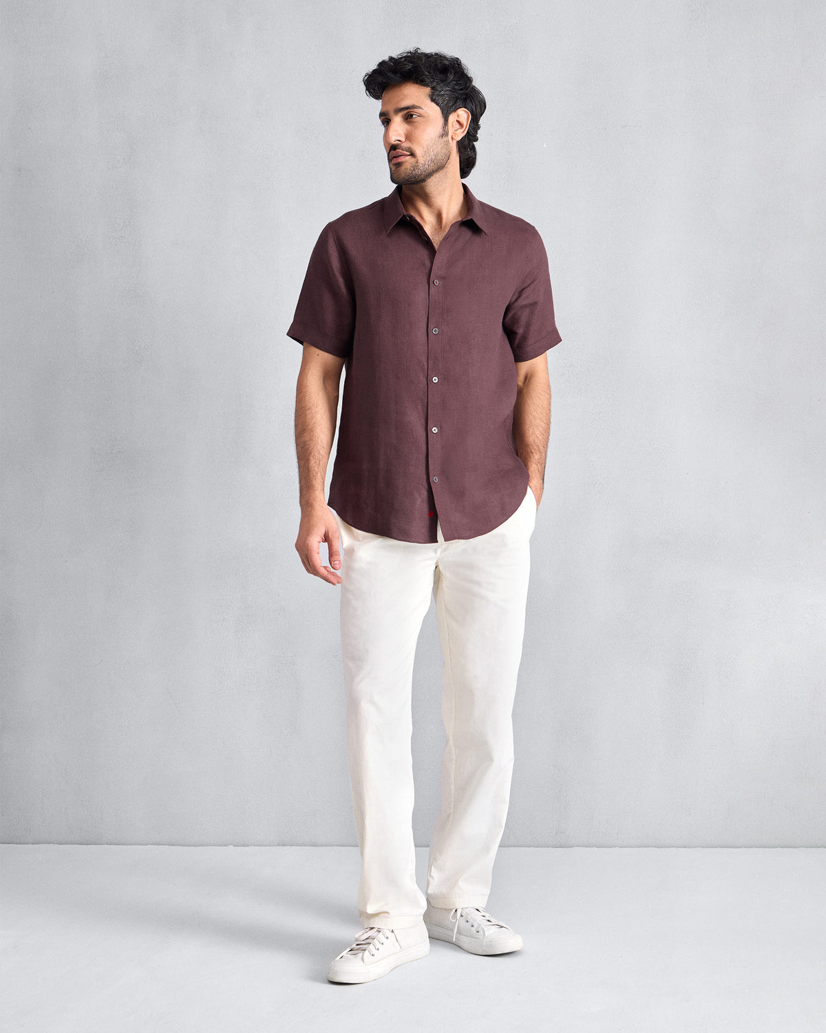 Ivory Shillong jammies worn full length with a straight-leg fit.