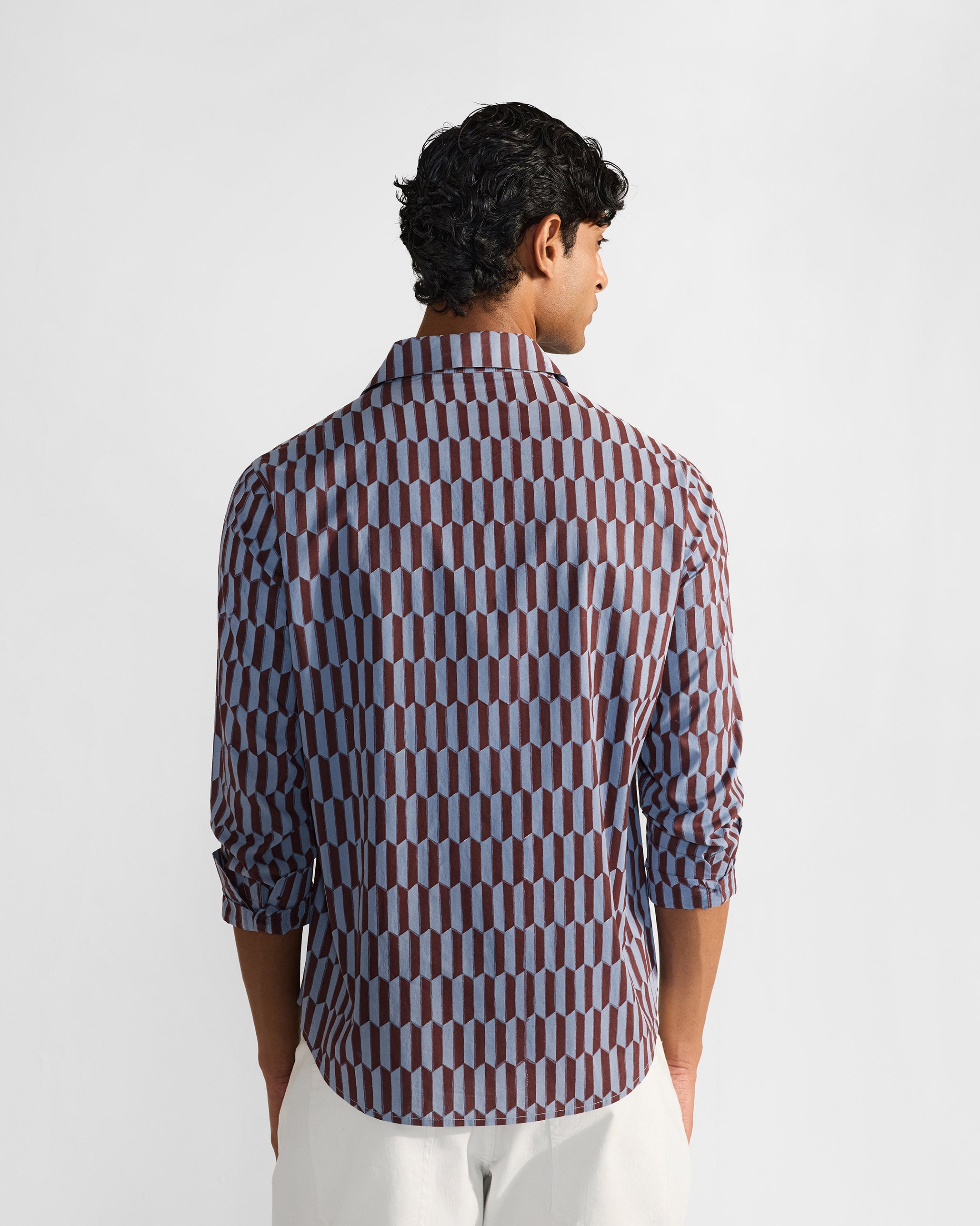 Drongo Shirt - Brown & Light Blue Print