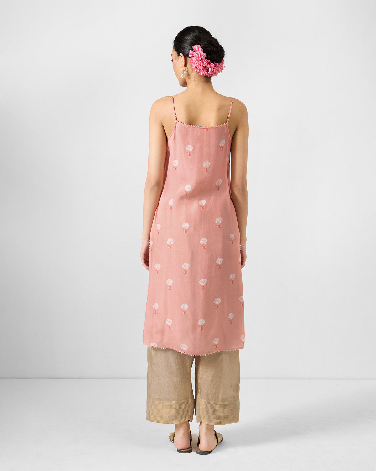 Back of the pink printed slip from the Sukhna kurta with slip set.