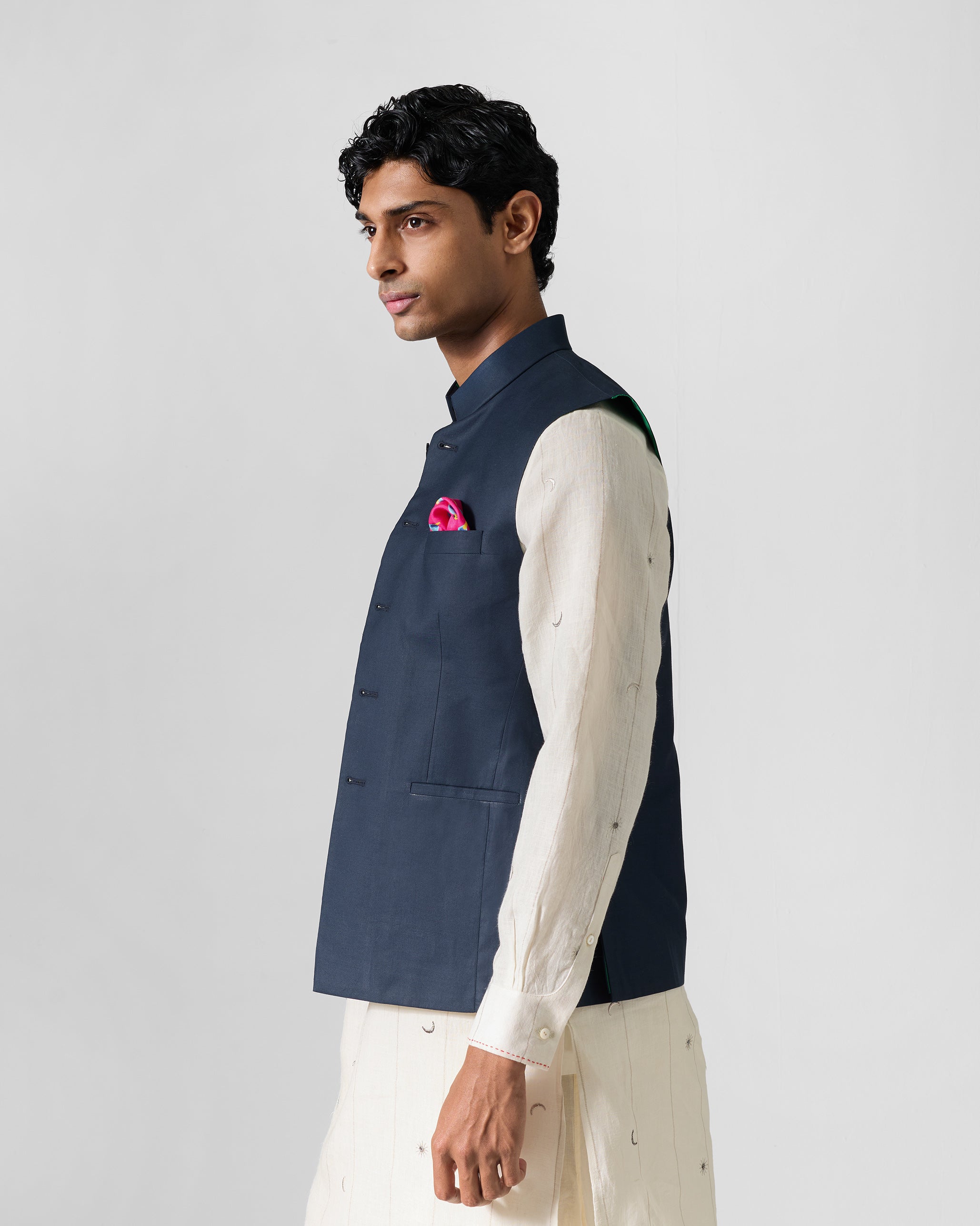 Saaj Nehru Jacket - Dark Navy