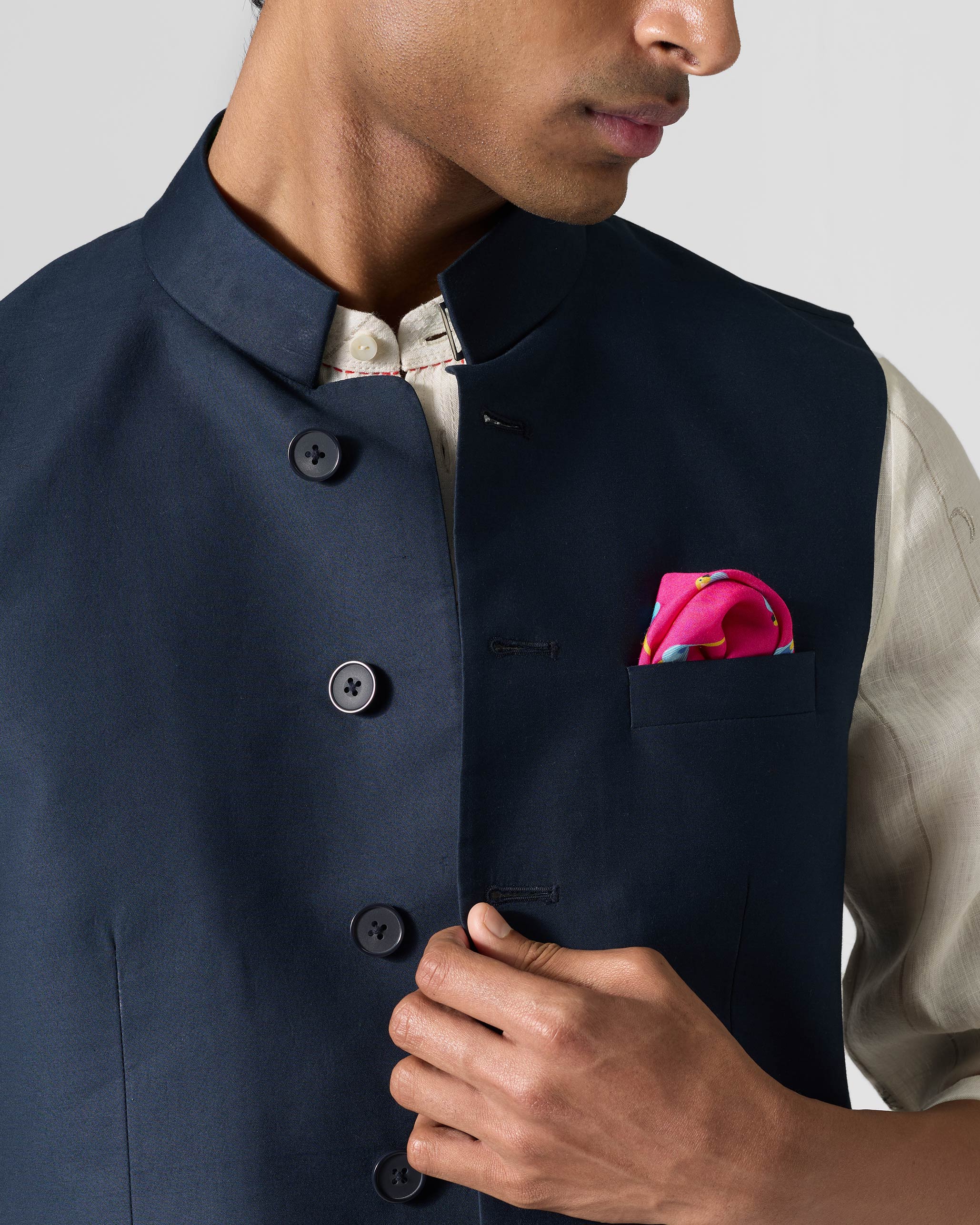 Saaj Nehru Jacket - Dark Navy