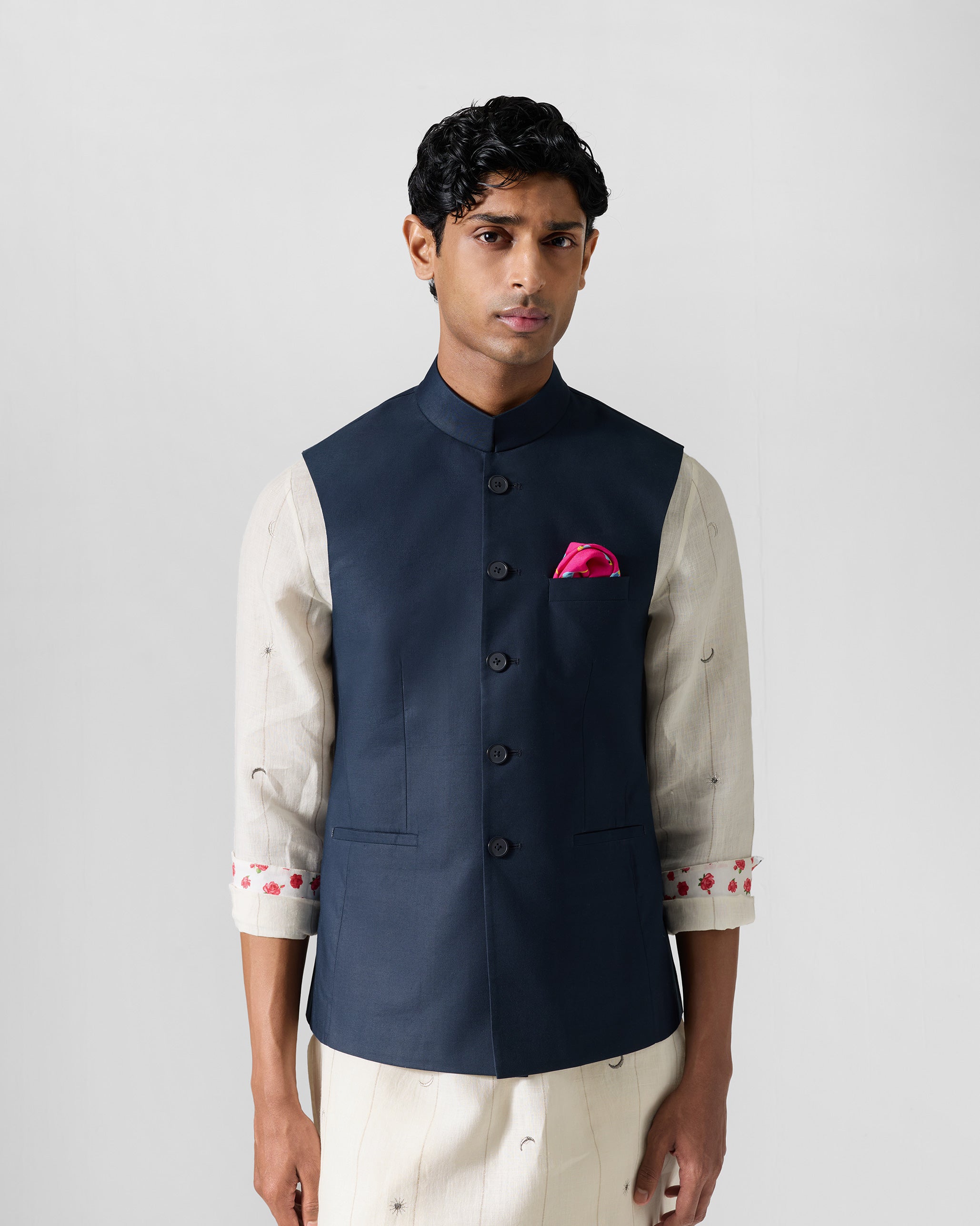 Saaj Nehru Jacket - Dark Navy