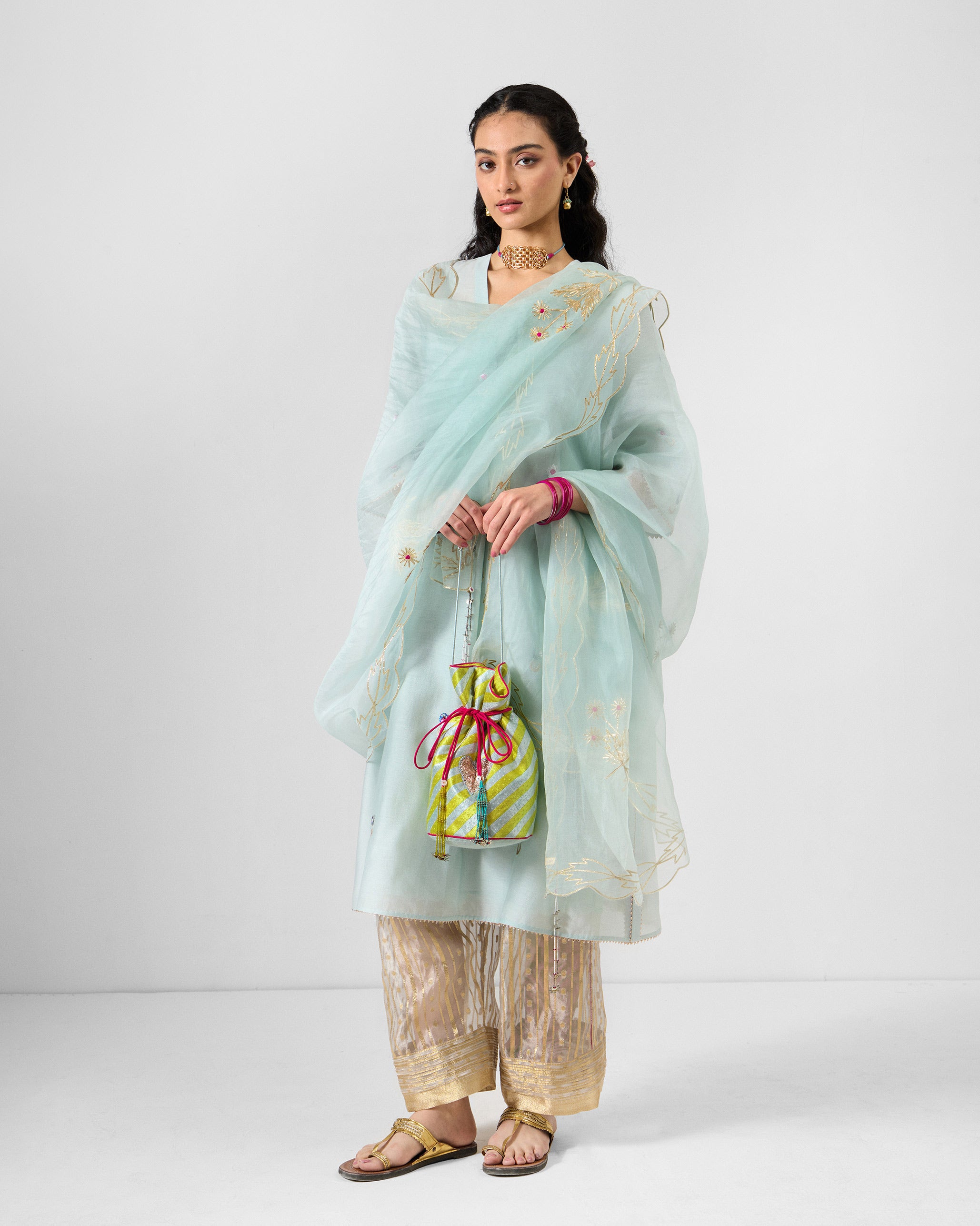 Raya Potli - Ice Blue & Yellow