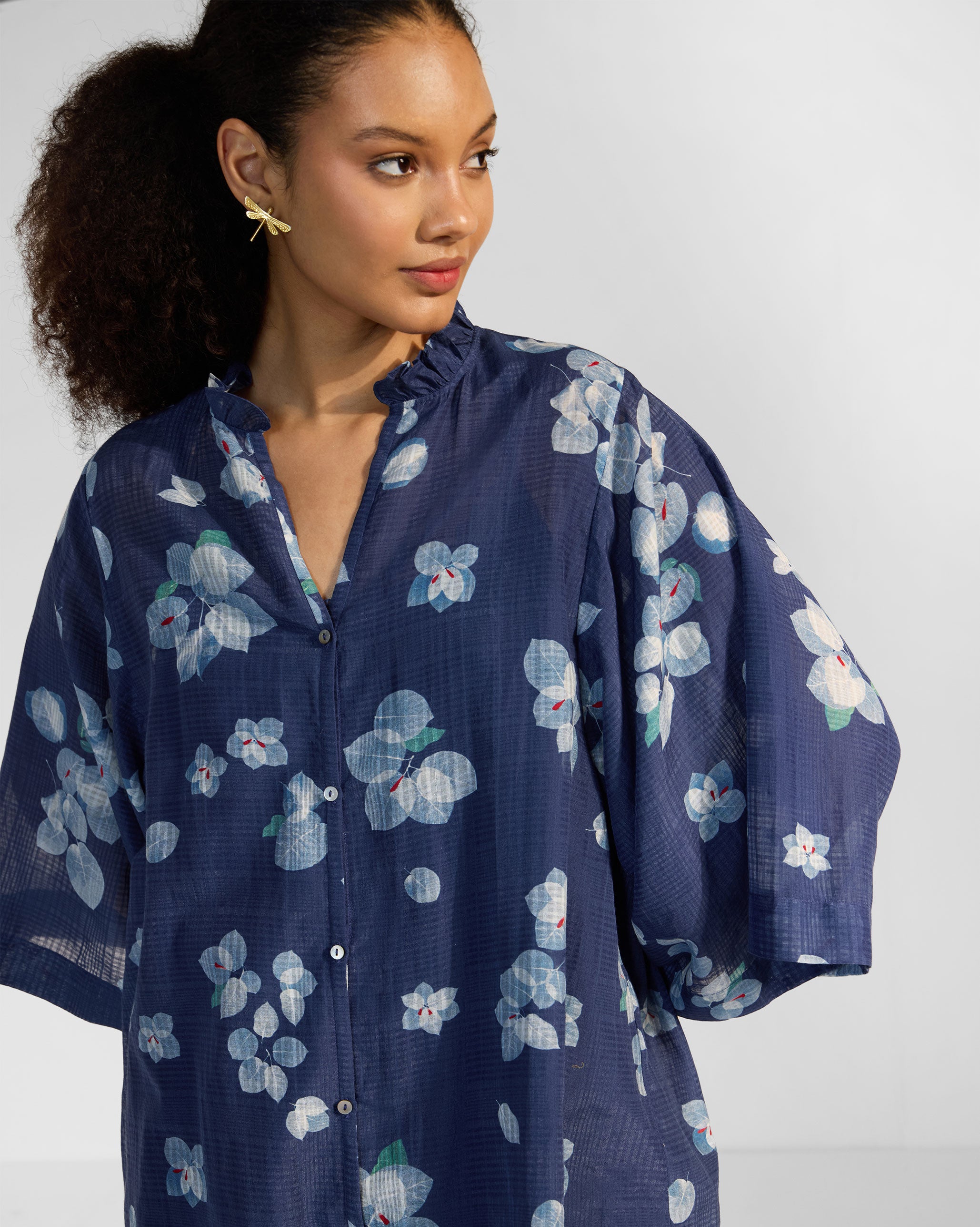 Lina Shirt with Slip - Blue & White Printed