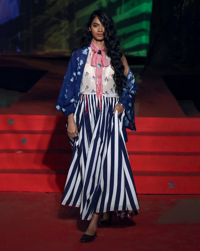 Reyat Skirt- Blue & White Stripes