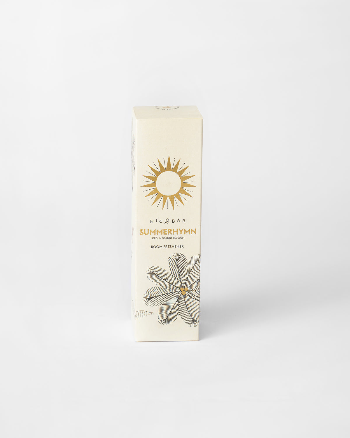 Summerhymn Room Spray in a clear glass bottle with a gold spray cap.