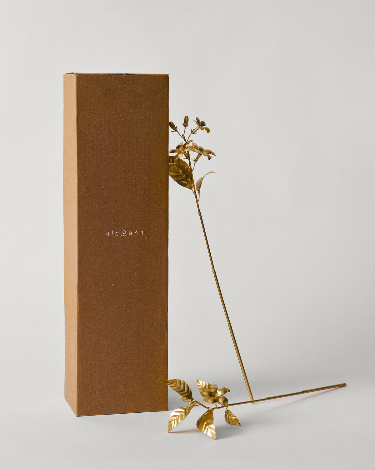 Gold Mogra home accents beside a tall Nicobar box.