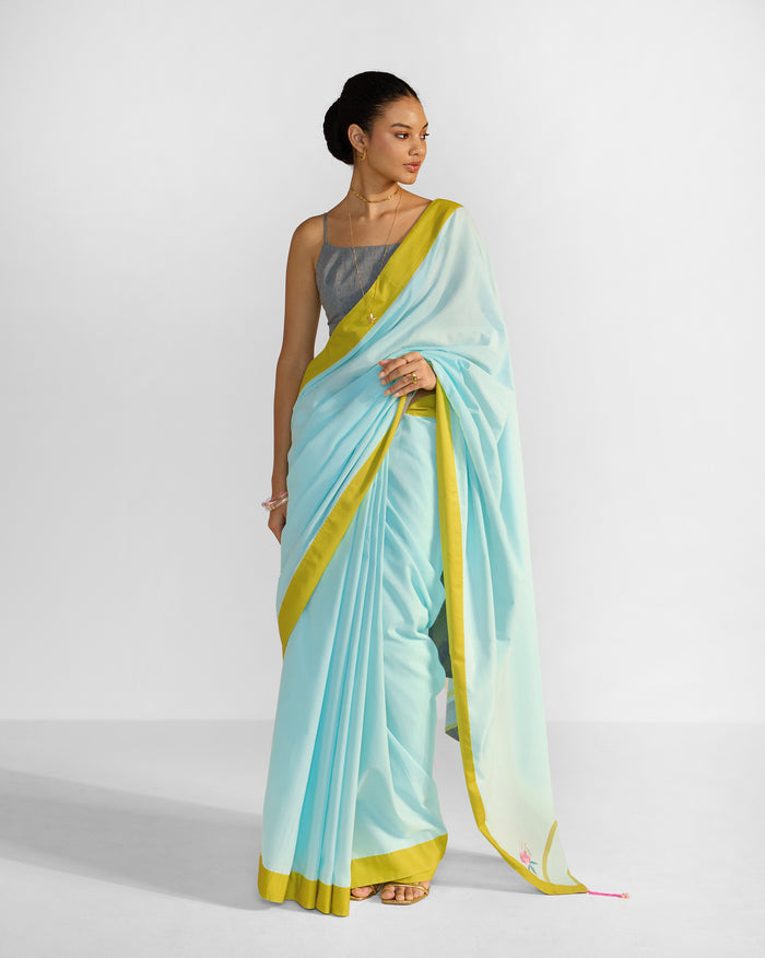 Noor Sari - Blue & Chartreuse