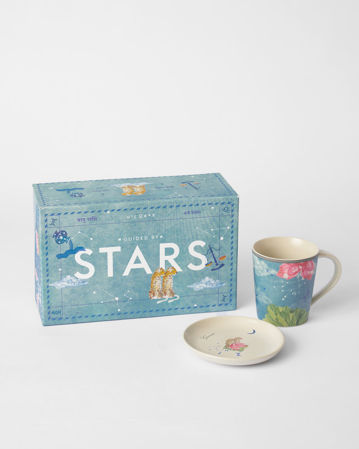 Guided by Stars box with Nico Gemini mug and tea plate.