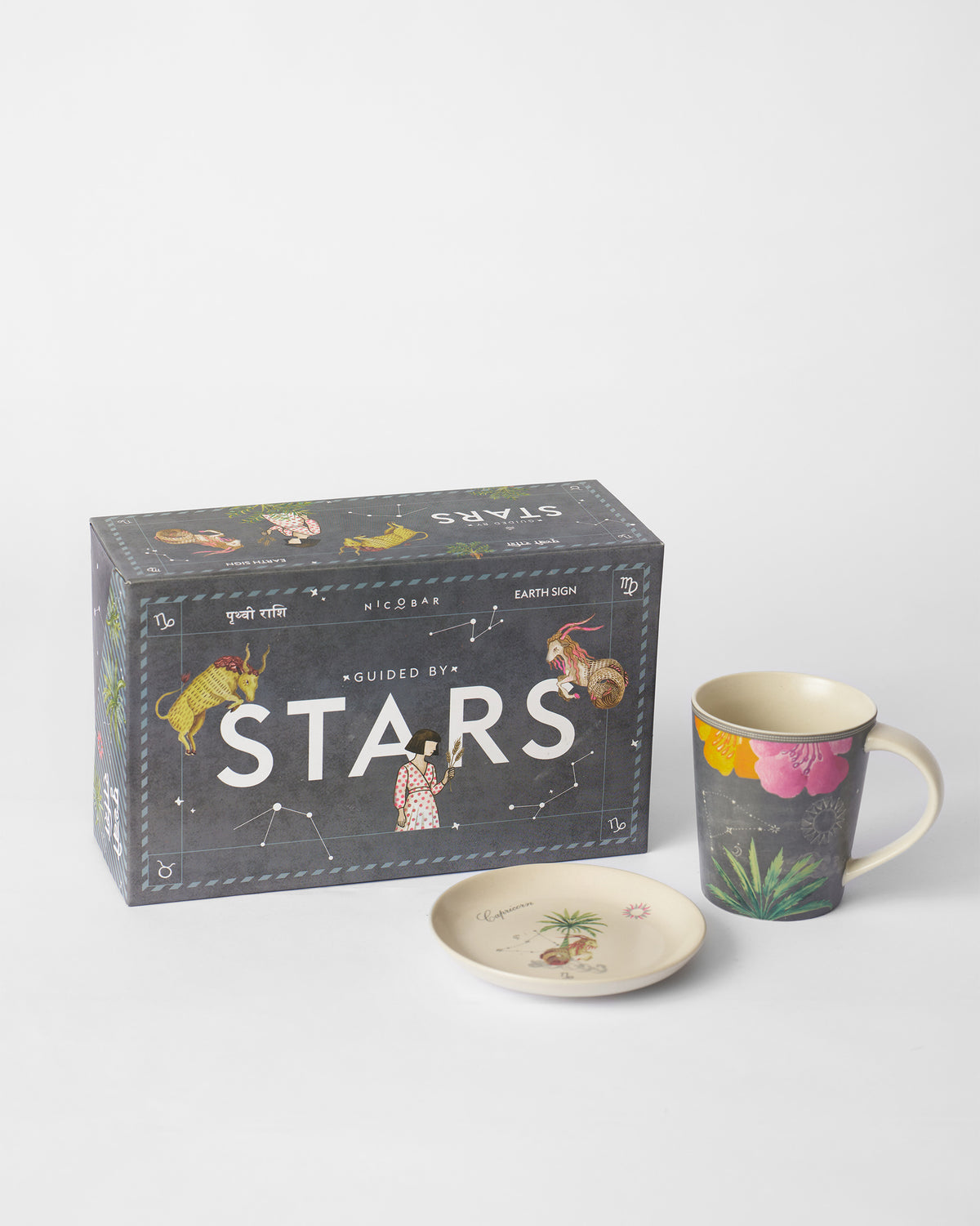 Nico Capricorn Gift Set box with floral mug and Capricorn tea plate.