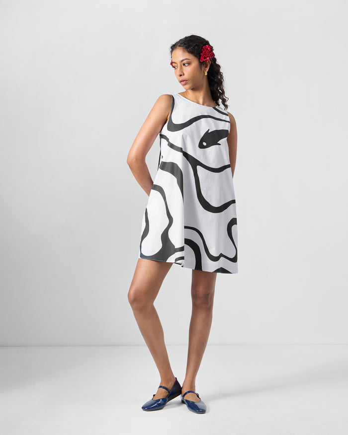 Short Racerback Dress - Black Printed
