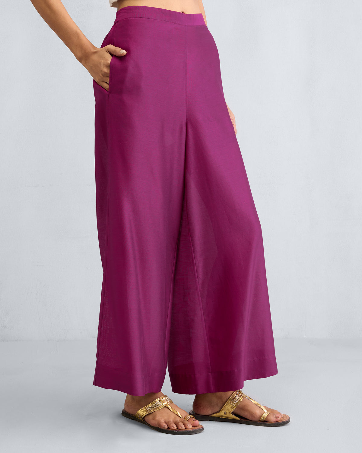 Side view of mulberry Basic Pyjamas with a side pocket.