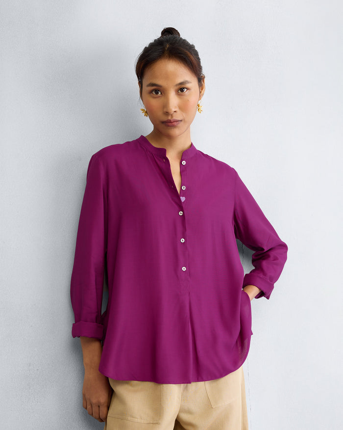 Mandarin Collar Top - Mulberry