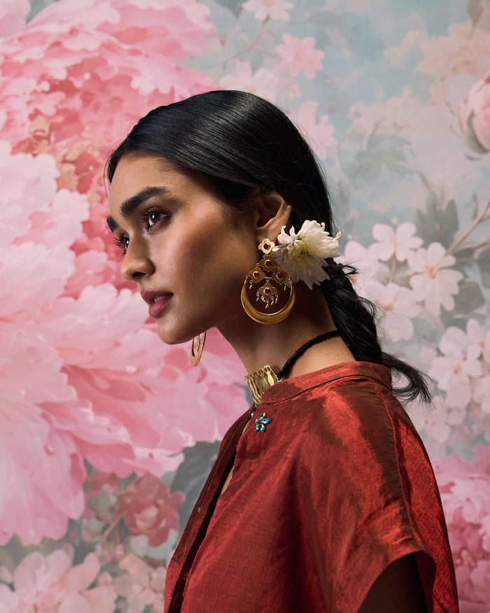Moon Flower Earrings - Gold